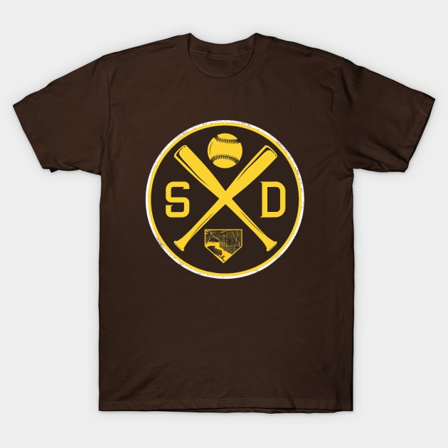 Vintage San Diego Baseball Bats SD Map Gameday Padre T-Shirt by Hong Lien 